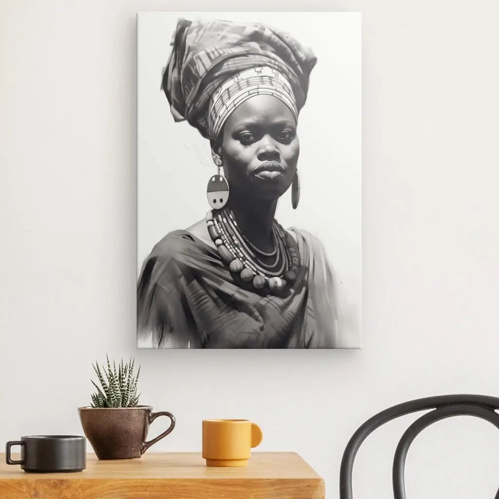 Tableau Femme  Portrait Ethnique Afrique Noir et Blanc