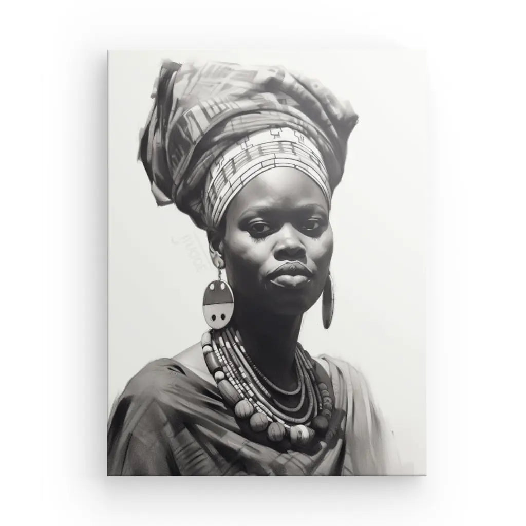 Tableau Femme  Portrait Ethnique Afrique Noir et Blanc