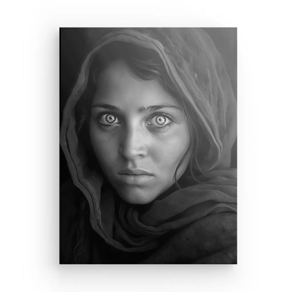 Tableau Portrait Jeune Fille Regard Intense Noir et Blanc