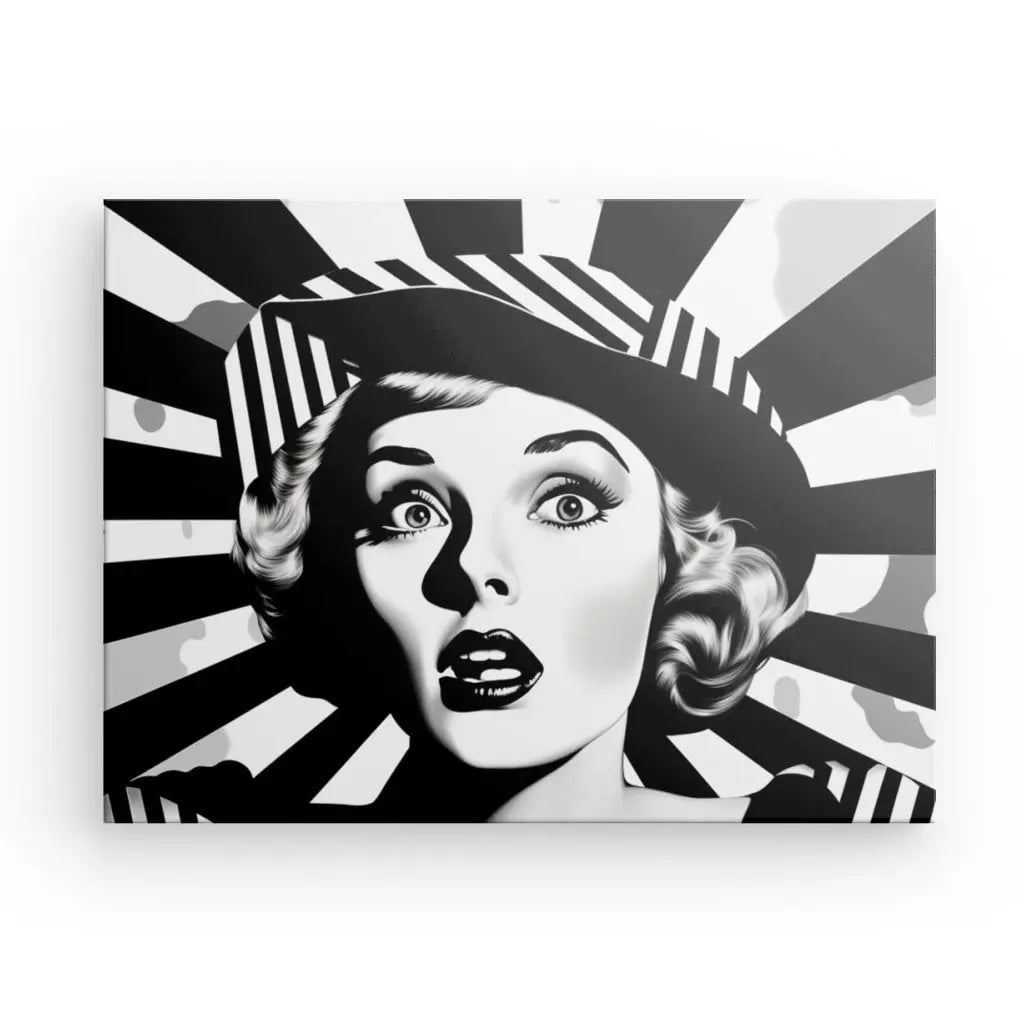Tableau Portrait Femme Surprise Pop Art Monochrome - #tag1# - #tag2# 