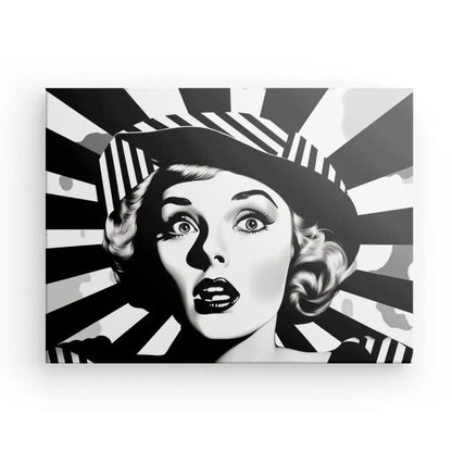Tableau Portrait Femme Surprise Pop Art Monochrome - #tag1# - #tag2# 
