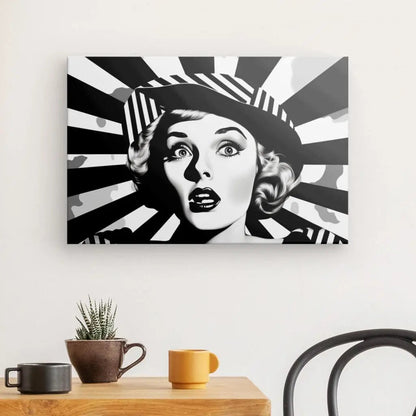 Tableau Portrait Femme Surprise Pop Art Monochrome - #tag1# - #tag2# 