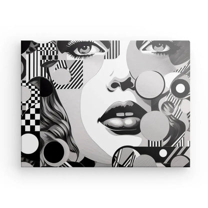 Tableau Portrait Dessiné Pop Art Années 1980 Noir et Blanc - #tag1# - #tag2# 