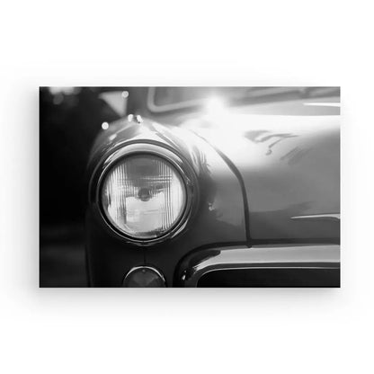 Tableau Voiture Ancienne Phare Rond Vintage Design Noir et Blanc - #tag1# - #tag2# 