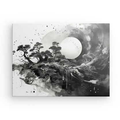 Tableau Paysage Onirique Peinture Abstraite Moderne Noir et Blanc - #tag1# - #tag2# 