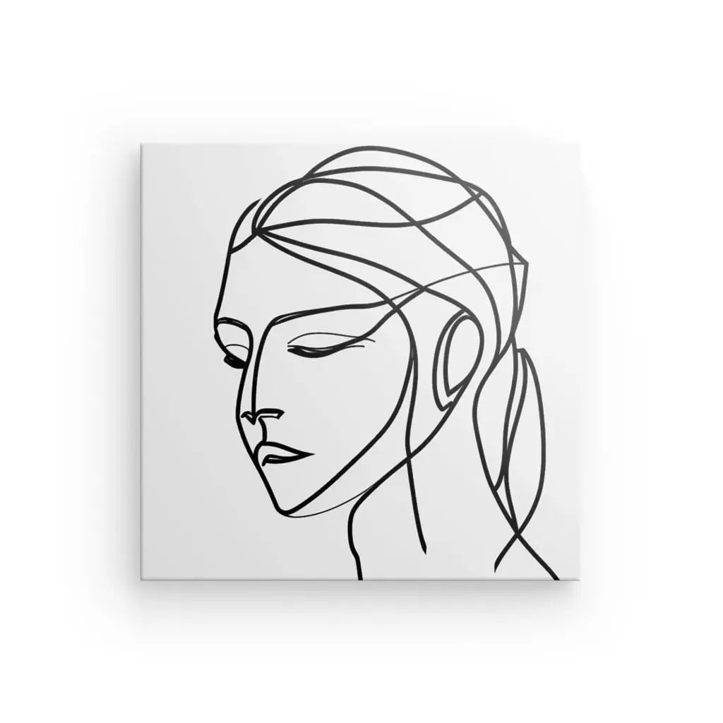 Tableau Portrait Femme Abstrait Traits Design Noir et Blanc - #tag1# - #tag2# 