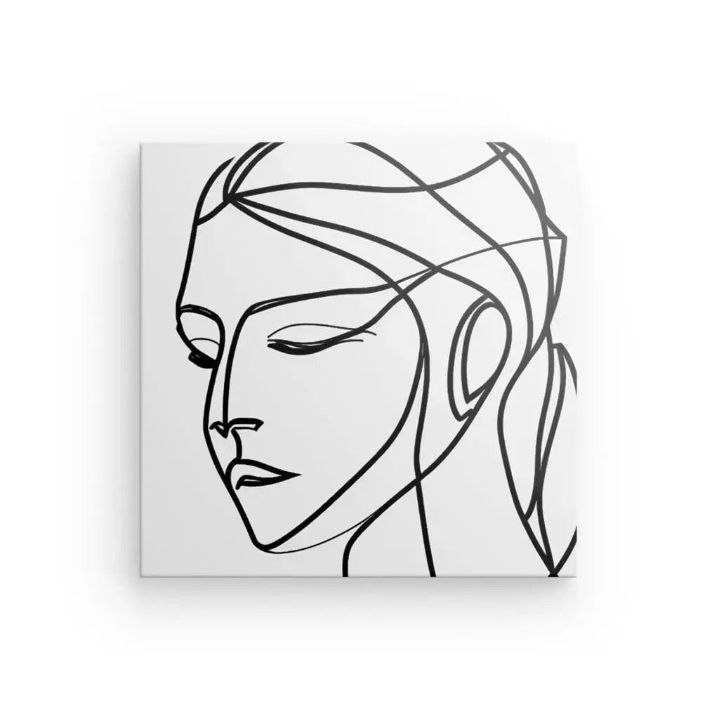 Tableau Portrait Femme Abstrait Traits Design Noir et Blanc - #tag1# - #tag2# 