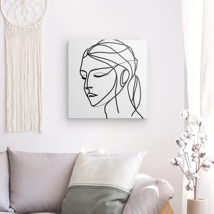 Tableau Portrait Femme Abstrait Traits Design Noir et Blanc - #tag1# - #tag2# 