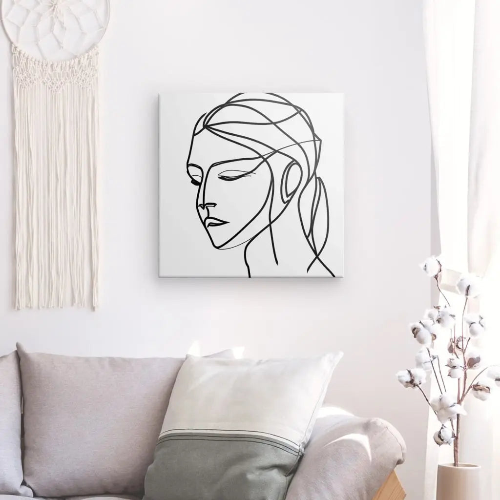 Tableau Portrait Femme Abstrait Traits Design Noir et Blanc