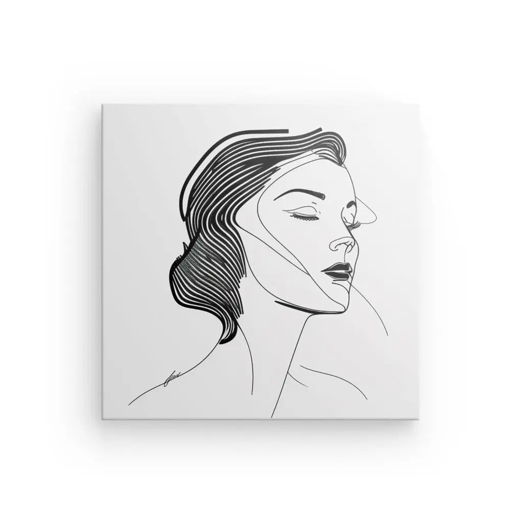 Tableau Portrait Femme Diva Dessin Moderne Visage Traits Noir et Blanc - #tag1# - #tag2# 