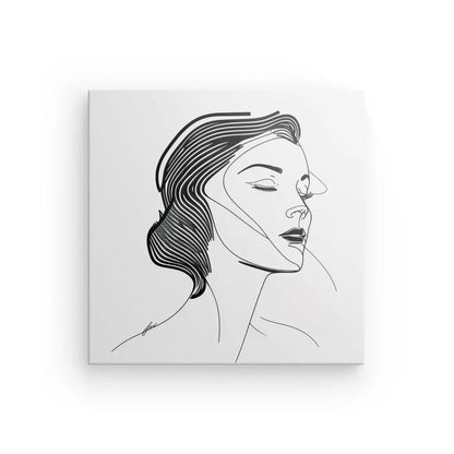 Tableau Portrait Femme Diva Dessin Moderne Visage Traits Noir et Blanc - #tag1# - #tag2# 