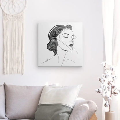 Tableau Portrait Femme Diva Dessin Moderne Visage Traits Noir et Blanc - #tag1# - #tag2# 