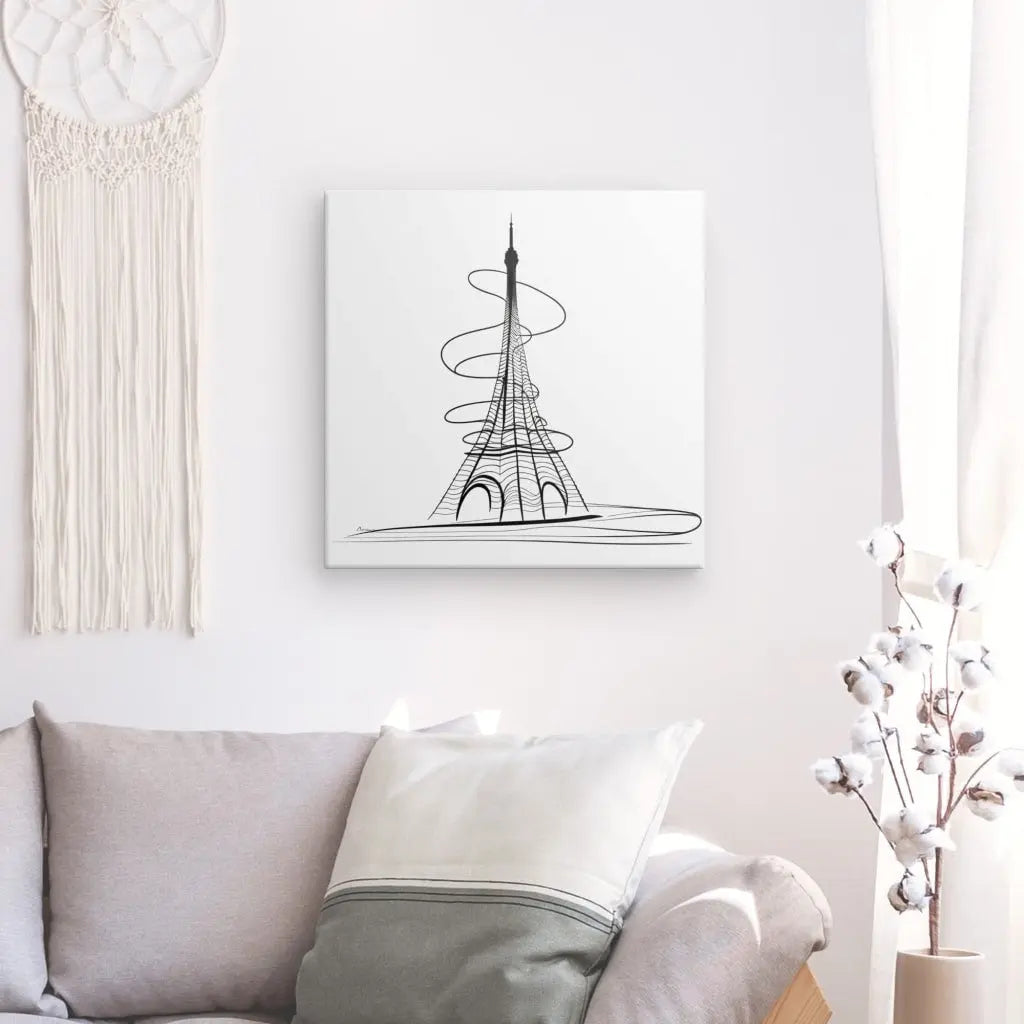 Tableau Tour Eiffel Abstrait Dessin Traits Moderne Noir et Blanc - #tag1# - #tag2# 
