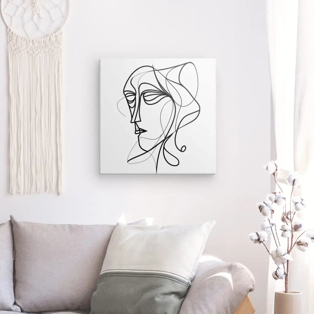 Tableau Dessin Noir et Blanc Visage Abstrait Fumée Moderne - #tag1# - #tag2# 