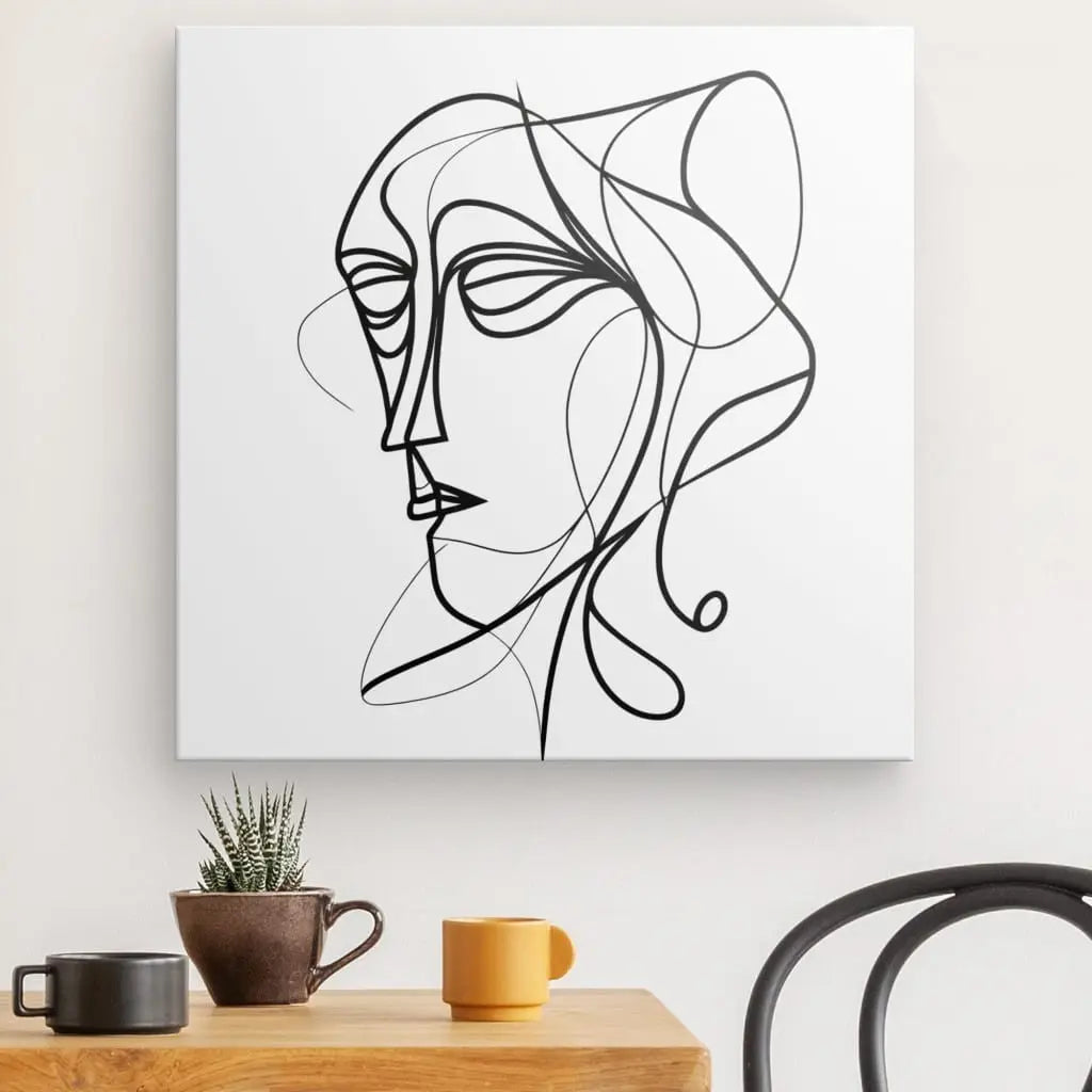 Tableau Dessin Noir et Blanc Visage Abstrait Fumée Moderne - #tag1# - #tag2# 