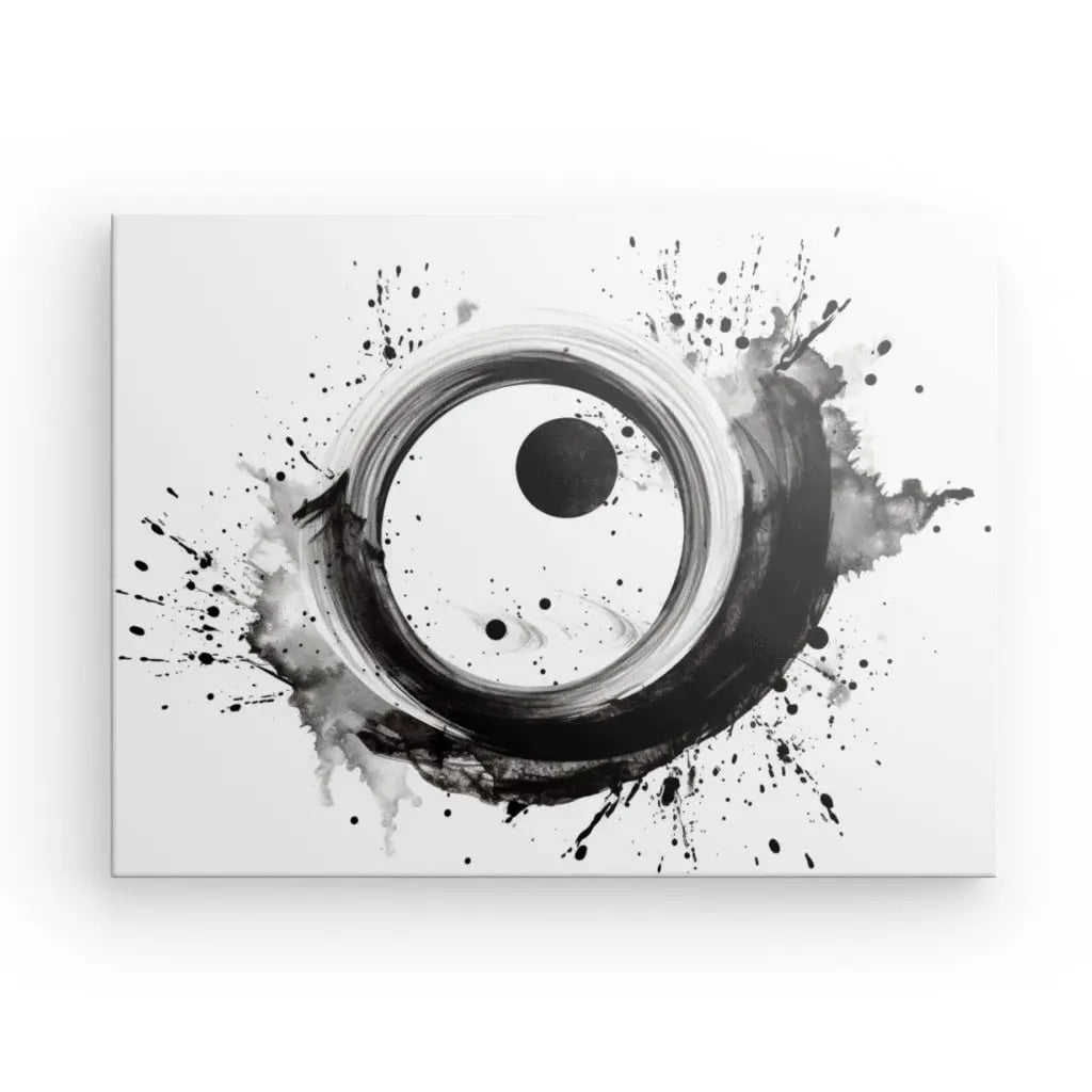 Tableau Moderne Noir et Blanc Cercles Eclaboussures Peinture Monochrome - #tag1# - #tag2# 