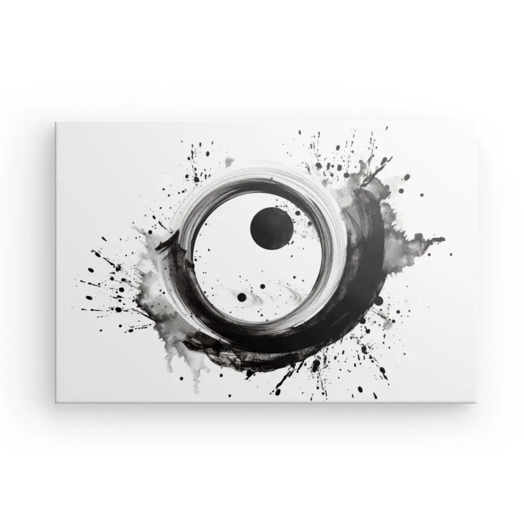 Tableau Moderne Noir et Blanc Cercles Eclaboussures Peinture Monochrome - #tag1# - #tag2# 