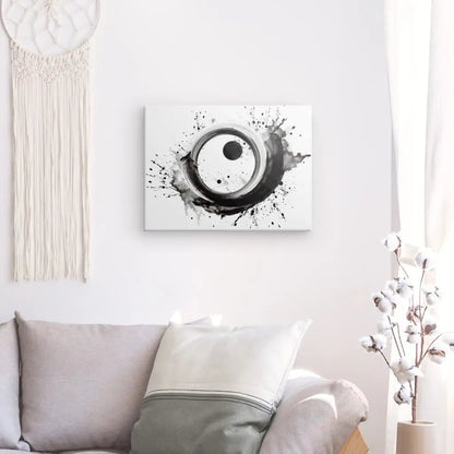 Tableau Moderne Noir et Blanc Cercles Eclaboussures Peinture Monochrome - #tag1# - #tag2# 