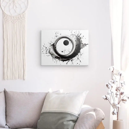 Tableau Moderne Noir et Blanc Cercles Eclaboussures Peinture Monochrome