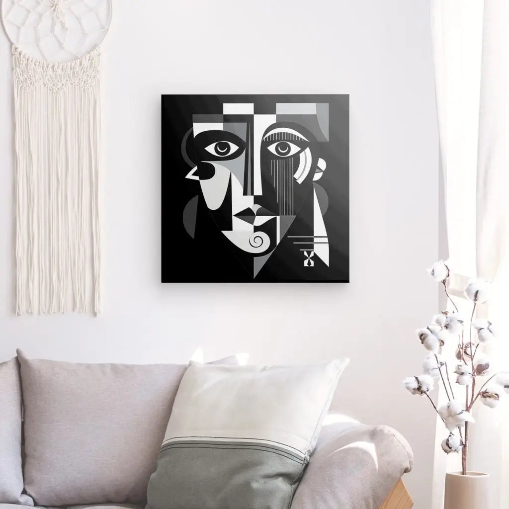 Tableau Portrait Cubisme Noir Art Abstrait Noir et Blanc - #tag1# - #tag2# 