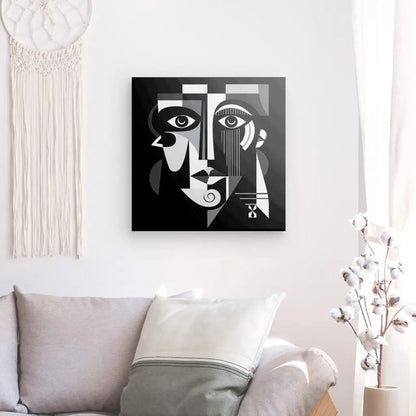 Tableau Portrait Cubisme Noir Art Abstrait Noir et Blanc - #tag1# - #tag2# 