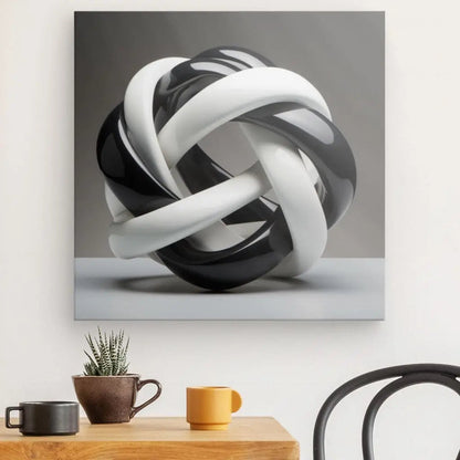 Tableau Géométrique Moderne Lacets Noirs et Blancs - #tag1# - #tag2# 