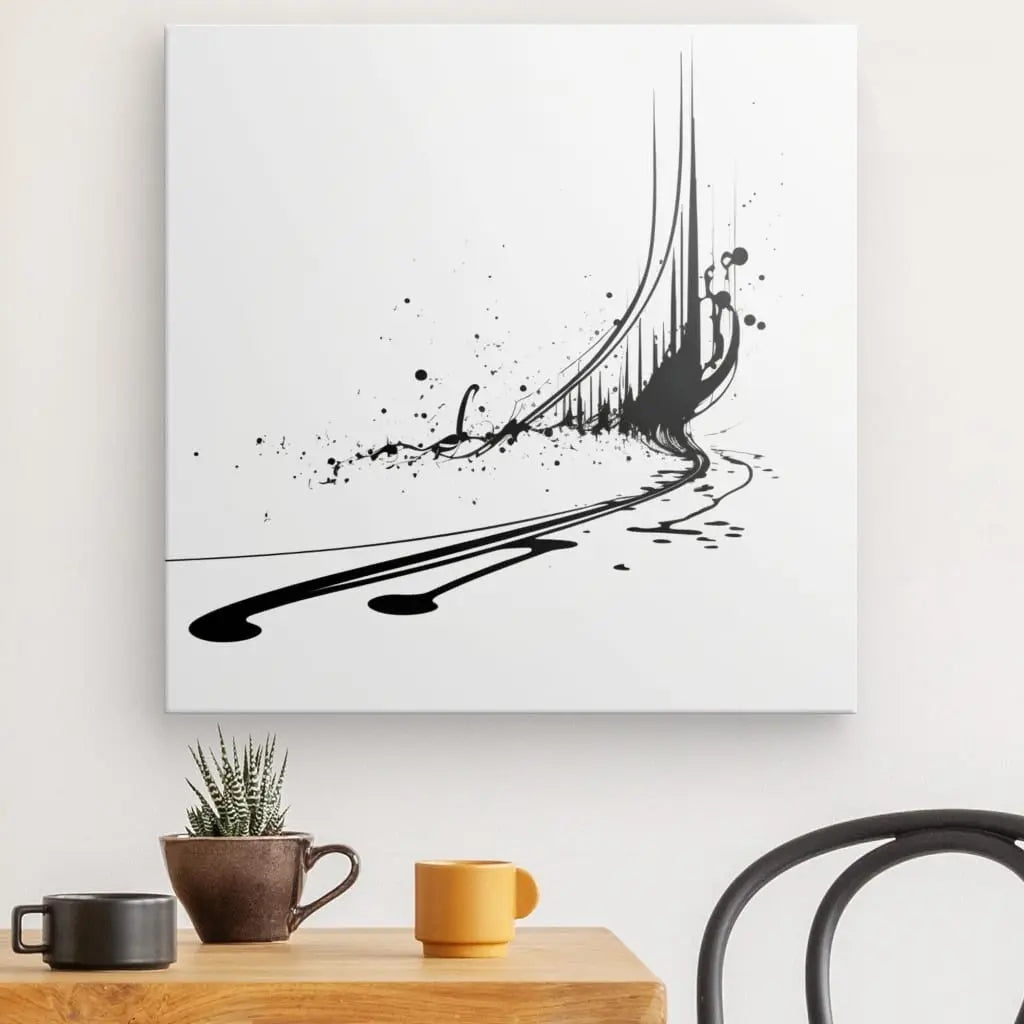 Tableau Peinture Abstraite Note de Musique Design Minimaliste Noir et Blanc