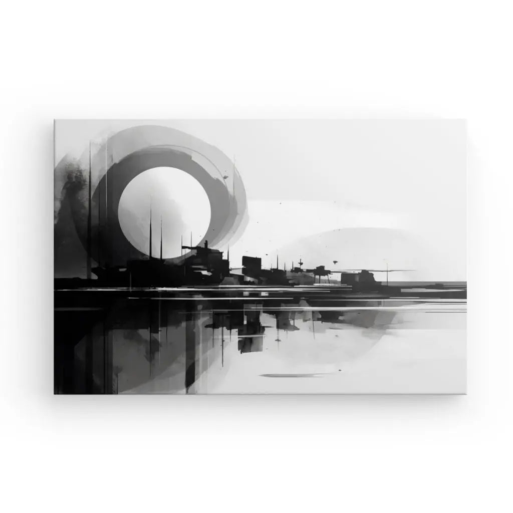 Tableau Paysage Moderne Géométrique Noir et Blanc Contemporain - #tag1# - #tag2# 