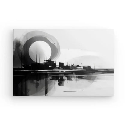 Tableau Paysage Moderne Géométrique Noir et Blanc Contemporain - #tag1# - #tag2# 