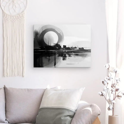 Tableau Paysage Moderne Géométrique Noir et Blanc Contemporain - #tag1# - #tag2# 