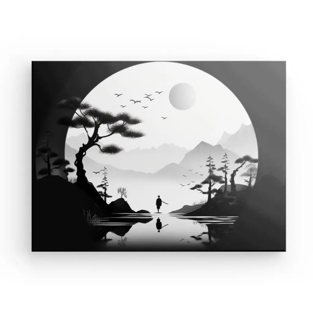 Tableau Paysage Onirique Dessin Noir et Blanc Asie