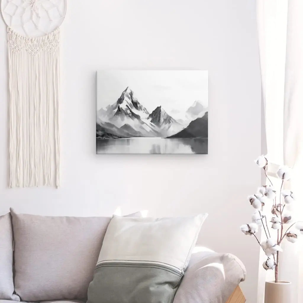 Tableau Peinture Montagnes Enneigées Paysage Noir et Blanc - #tag1# - #tag2# 