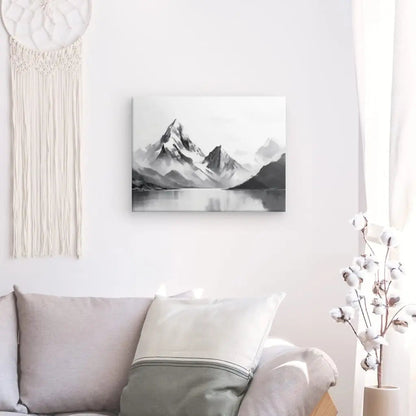 Tableau Peinture Montagnes Enneigées Paysage Noir et Blanc - #tag1# - #tag2# 