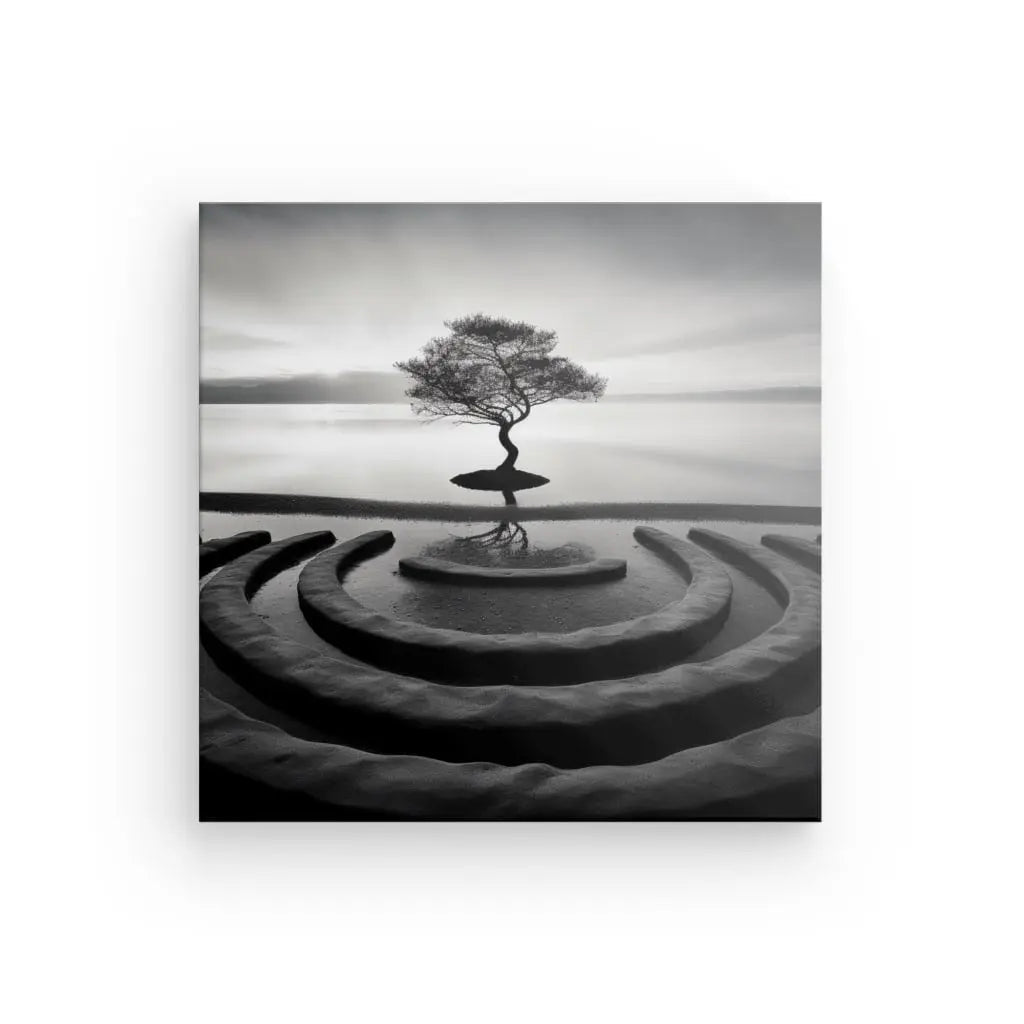 Tableau Paysage Zen Arbre Calme Photo Noir et Blanc - #tag1# - #tag2# 