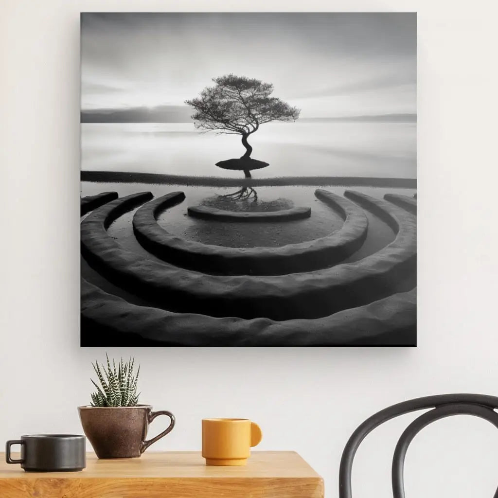 Tableau Paysage Zen Arbre Calme Photo Noir et Blanc - #tag1# - #tag2# 