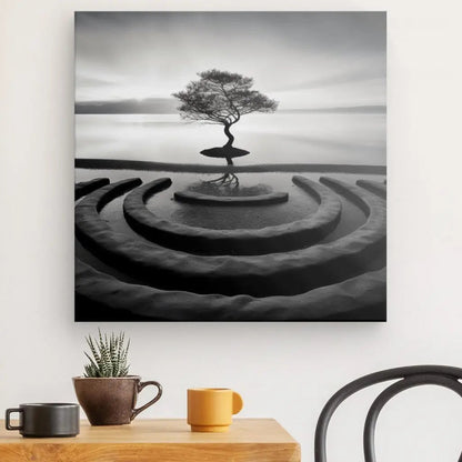 Tableau Paysage Zen Arbre Calme Photo Noir et Blanc - #tag1# - #tag2# 