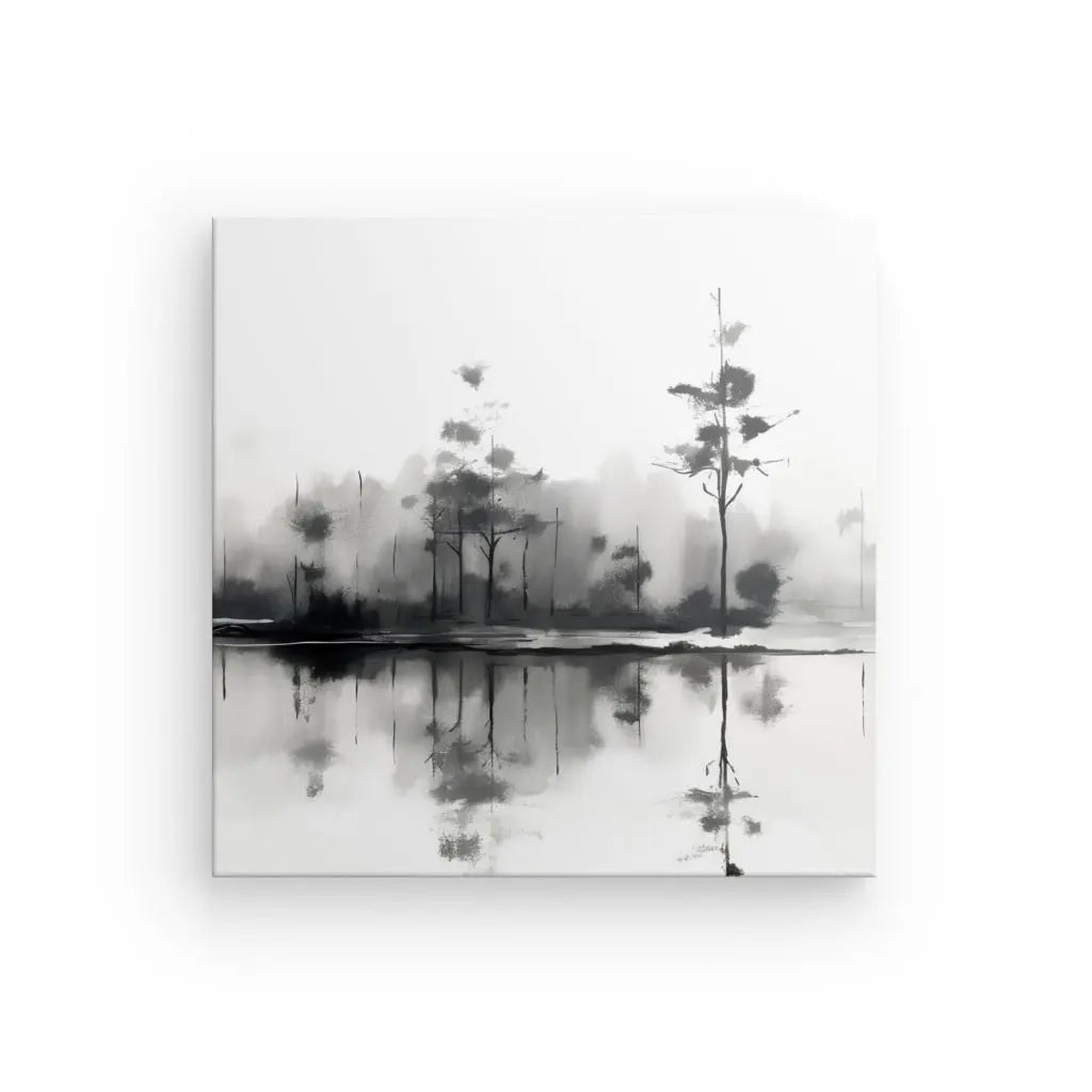 Tableau Nature et Lac Peinture Aquarelle Noir et Blanc