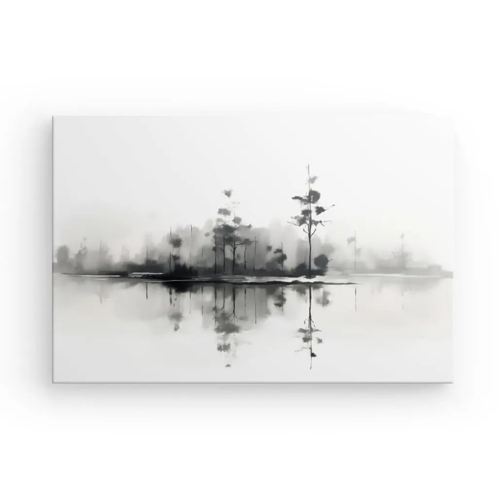 Tableau Nature et Lac Peinture Aquarelle Noir et Blanc