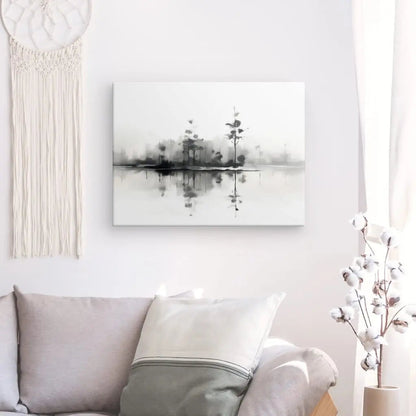 Tableau Nature et Lac Peinture Aquarelle Noir et Blanc - #tag1# - #tag2# 