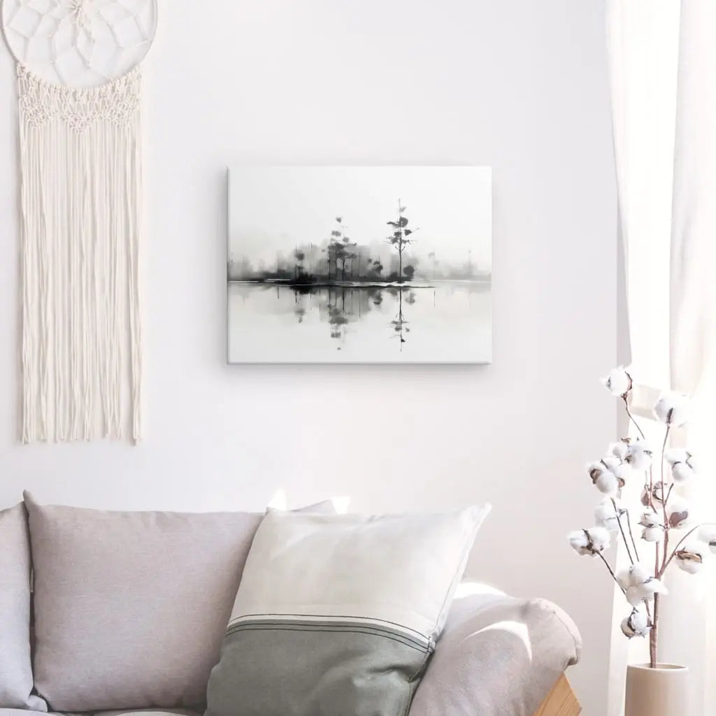 Tableau Nature et Lac Peinture Aquarelle Noir et Blanc - #tag1# - #tag2# 