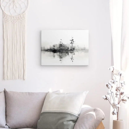 Tableau Nature et Lac Peinture Aquarelle Noir et Blanc - #tag1# - #tag2# 