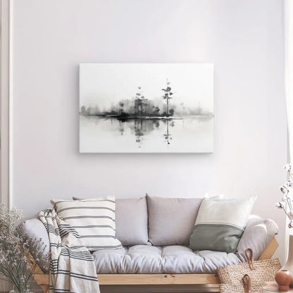 Tableau Nature et Lac Peinture Aquarelle Noir et Blanc - #tag1# - #tag2# 