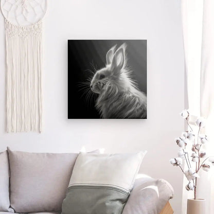 Tableau Lapin Lion Angora Portrait Animal Poilu Mignon Noir et Blanc - #tag1# - #tag2# 