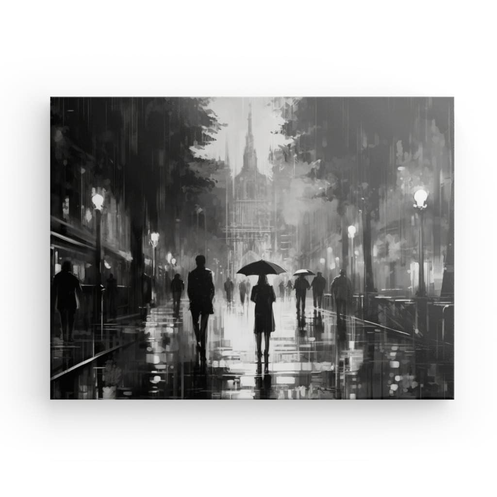 Tableau Peinture Femme Sous la Pluie Noir et Blanc - #tag1# - #tag2# 