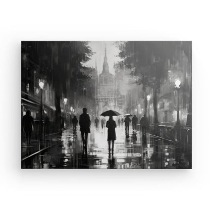 Tableau Peinture Femme Sous la Pluie Noir et Blanc