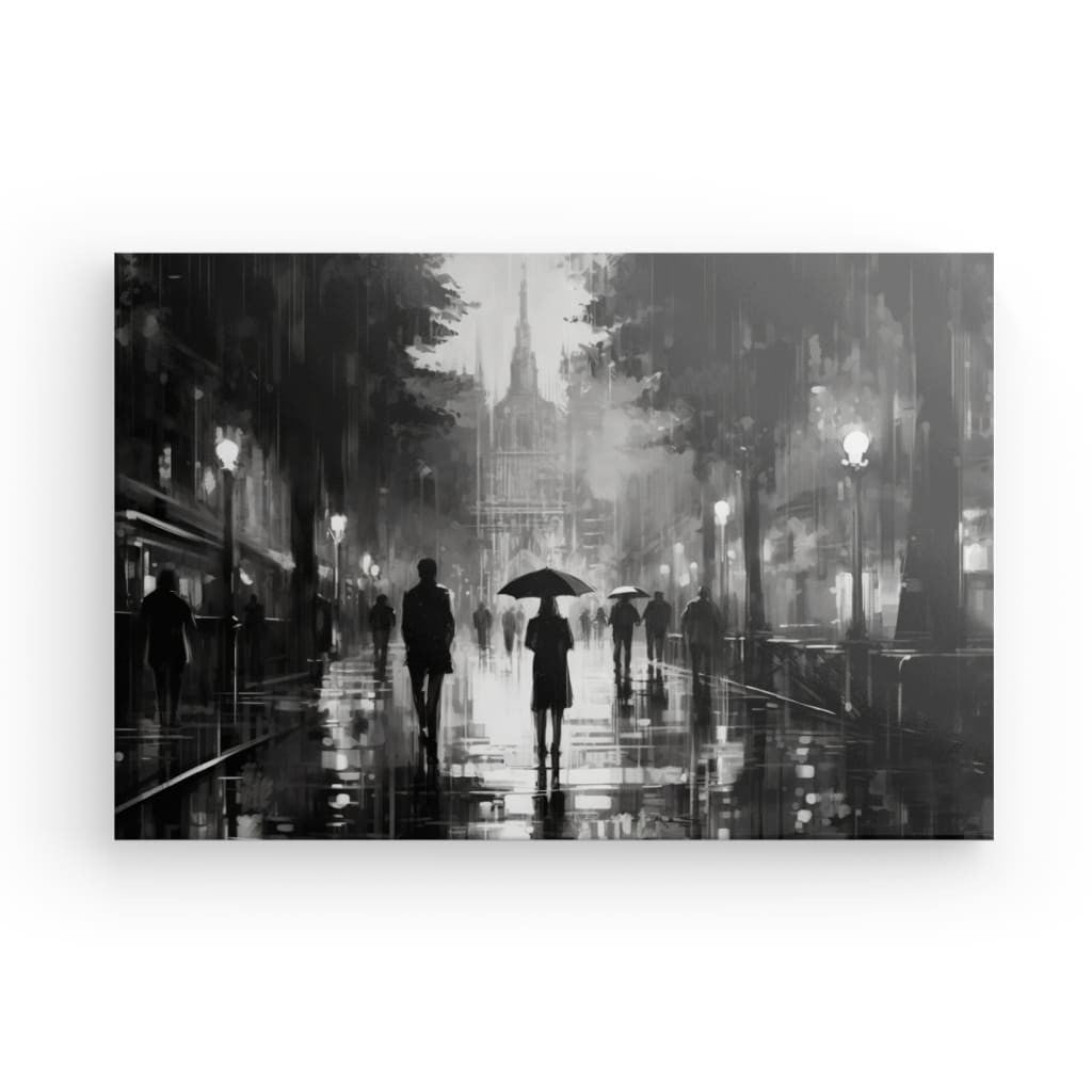 Tableau Peinture Femme Sous la Pluie Noir et Blanc