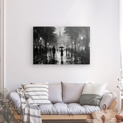 Tableau Peinture Femme Sous la Pluie Noir et Blanc - #tag1# - #tag2# 