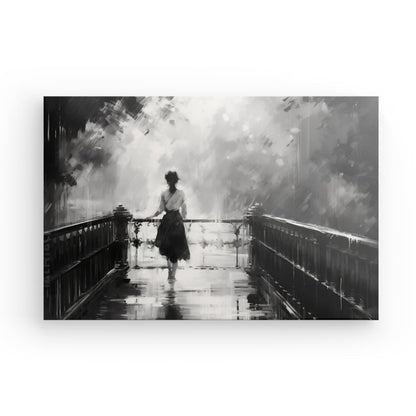 Tableau Peinture Femme Marche dans un Parc Gouache Noir et Blanc - #tag1# - #tag2# 