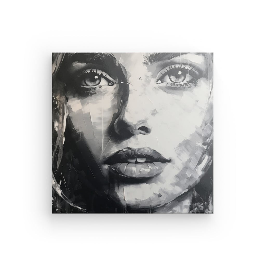 Tableau Peinture Visage Portrait Femme Moderne Noir et Blanc - #tag1# - #tag2# 