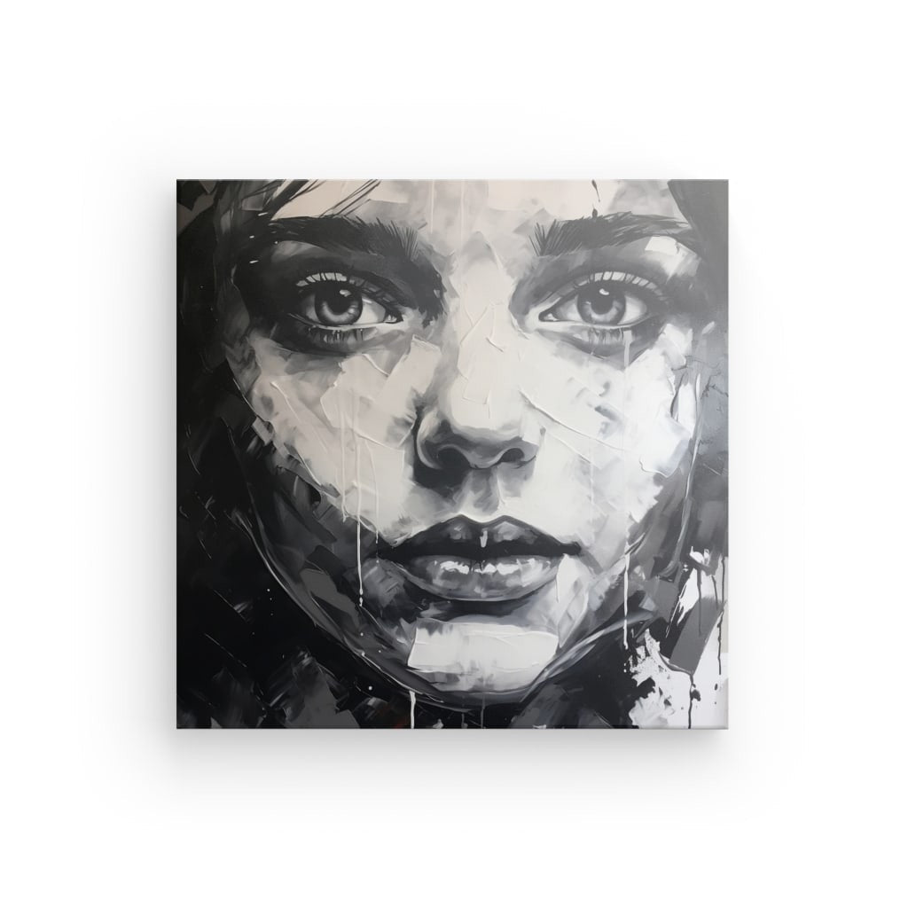 Tableau Peinture Portrait Femme Peinture Acrylique Noir et Blanc - #tag1# - #tag2# 